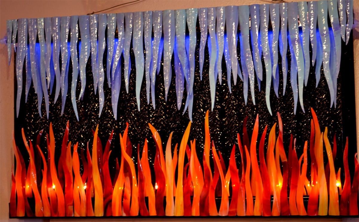 Glass sculpture "Fire and Ice" by George Yancura. 